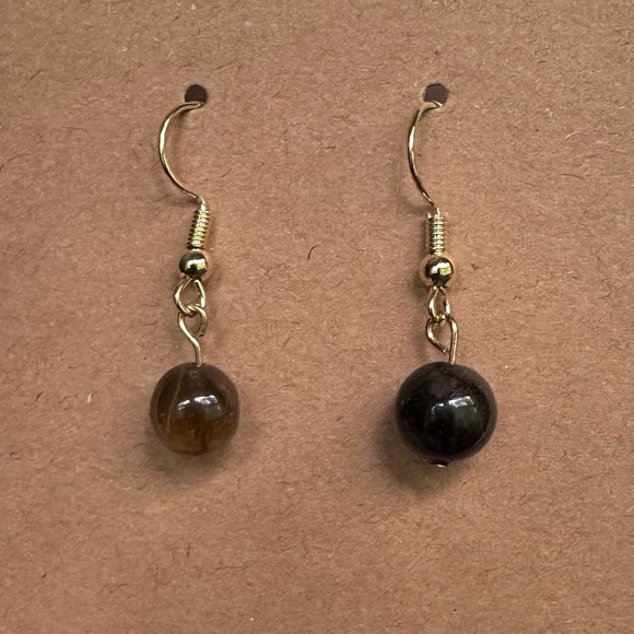 Tiger eye earrings small dainty handmade dangle - Picture 2 of 6